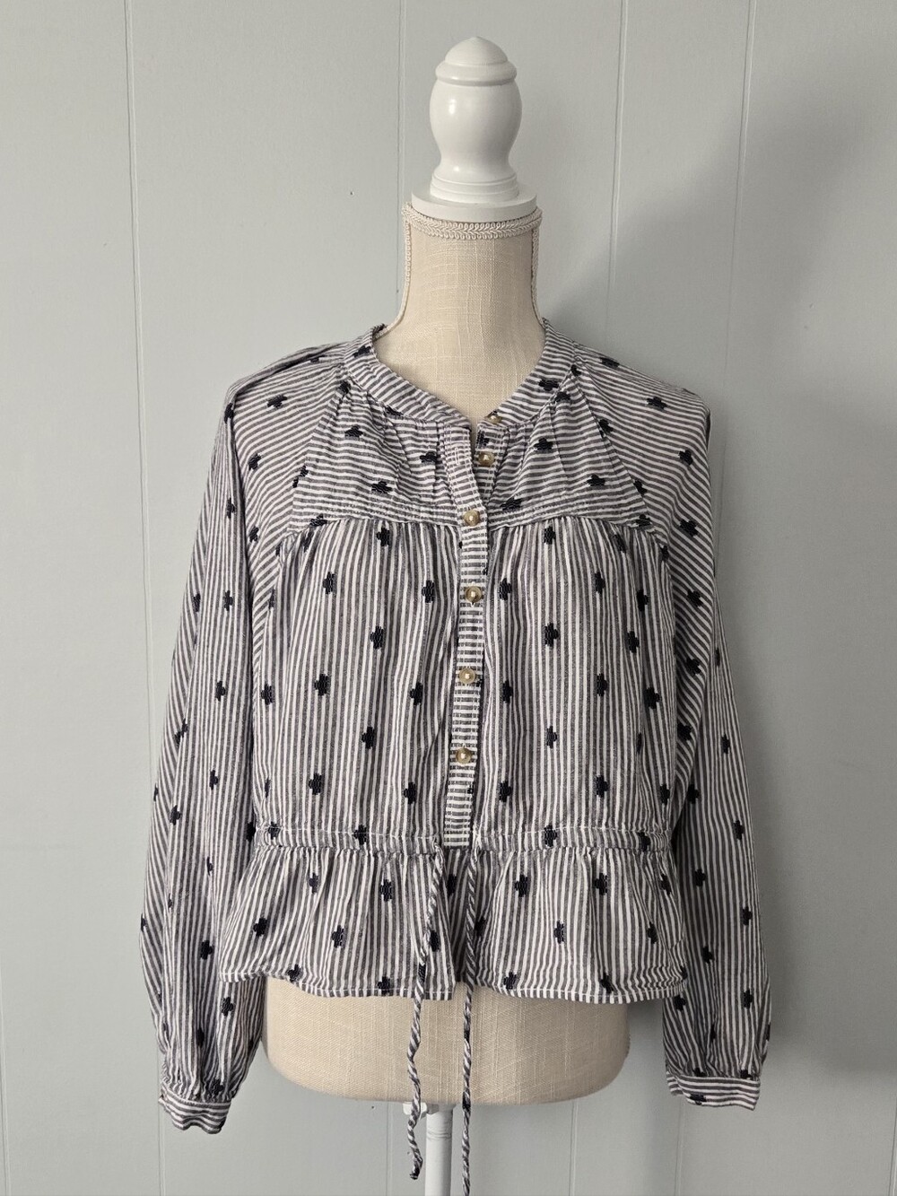 Pilcro Black and White Striped Peasant Blouse